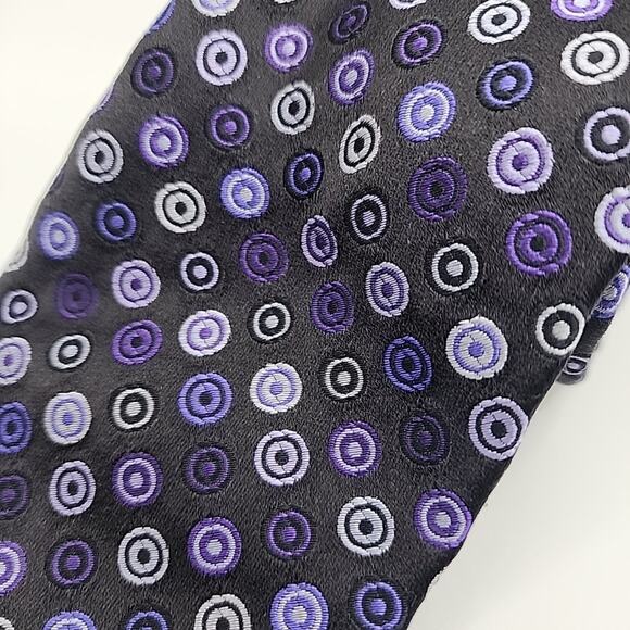Nino's London Silk Necktie Black w/Purple Circles Hvy Wt - Italy - Like New - Picture 4 of 4